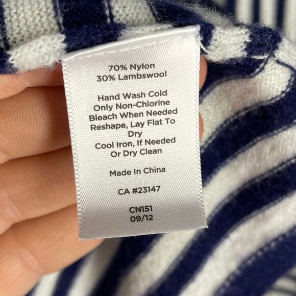 Talbots, Sz Large Petite, Navy & White Striped Open Cardigan, Lambswool, Coastal - Picture 4 of 6